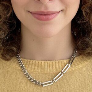 Minimalist Cuban Chain Necklace 18K White Gold Plated Stainless Steel Modern